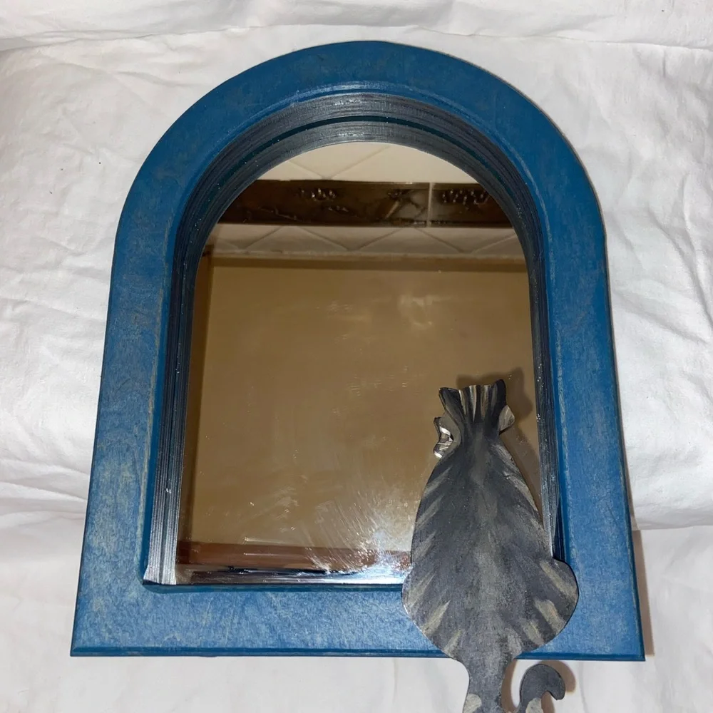 RARE Like new Vintage Hand-Painted Cat Reflection Mirror with wooden Frame